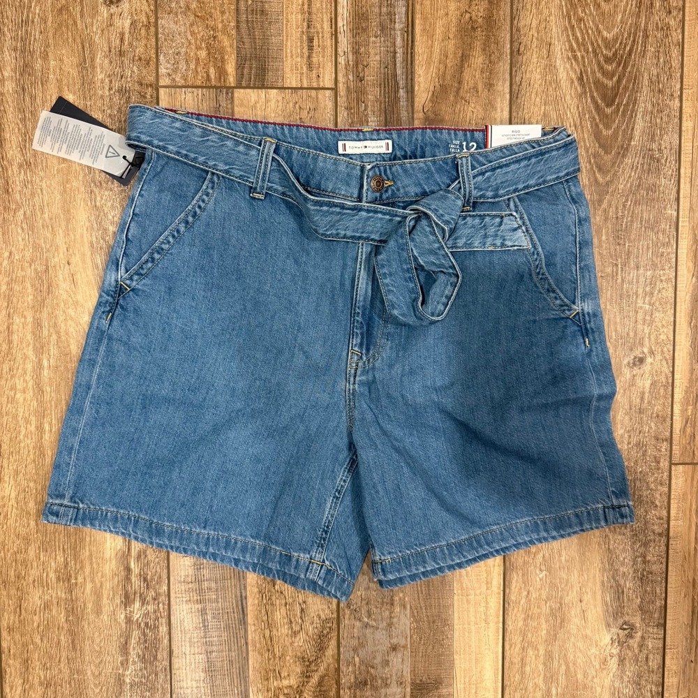 Tommy Hilfiger Womens Size 12 High Rise Rigid 6" Denim Shorts Medium Wash NEW